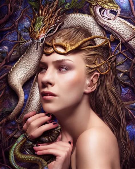 Krea Portrait High Definition Photograph Beautiful Woman With A Snake