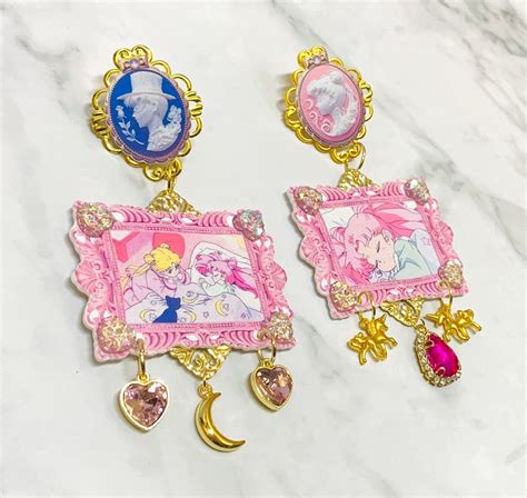 Sailor Moon Earrings With Chibiusa Tuxedo Mask And Luna Pink Kawaii Earrings Great With