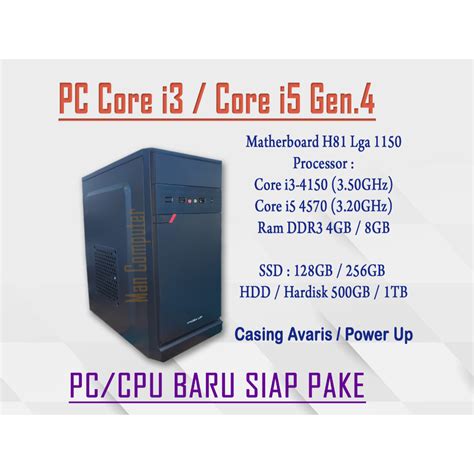 Jual Pc Cpu Rakitan Core I Core I Gen Haswell Baru Hdmi Shopee