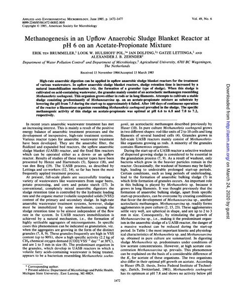 Pdf Methanogenesis In An Upflow Anaerobic Sludge Sludge Blanket