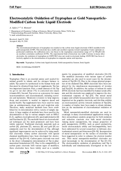 Pdf Electrocatalytic Oxidation Of Tryptophan At Gold Nanoparticle