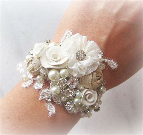 Vintage Style Bridal Cuff Wrist Corsage Bracelet Custom Rustic