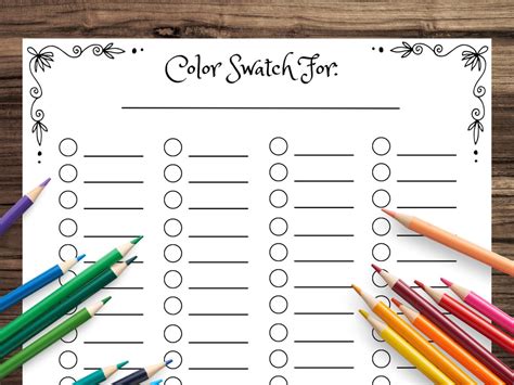 Printable Blank Color Chart 72 Color Swatch Page For Gel Pens Markers Colored Pencils Fine