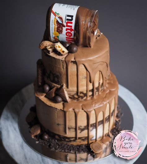 Yummy Nutella Drip Cake Layered Semi Naked Cake Topped With Chocolate