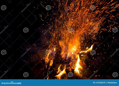 Beautiful Bonfire With Sparks Flying Upwards Stock Image Image Of