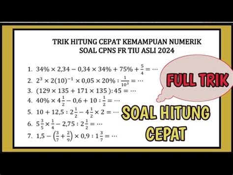 Trik Hitung Cepat Kemampuan Numerik Soal Tiu Skd Cpns Youtube