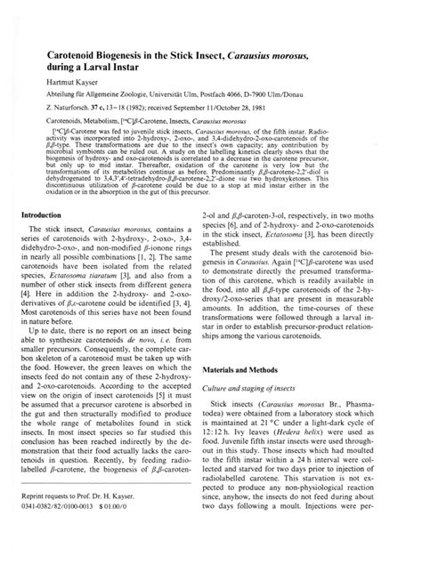 PDF Carotenoid Biogenesis In The Stick Insect Carausius Morosus