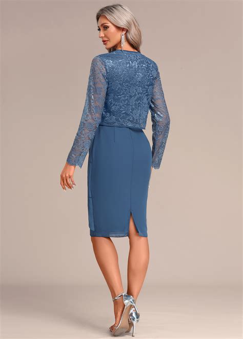 Layered Peacock Blue Two Piece Suit Dress And Cardigan Rosewe