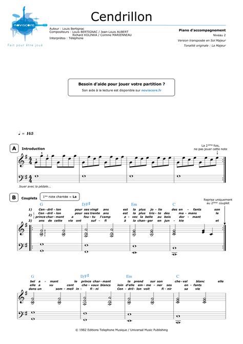 Piano sheet music Cendrillon Téléphone Noviscore sheets