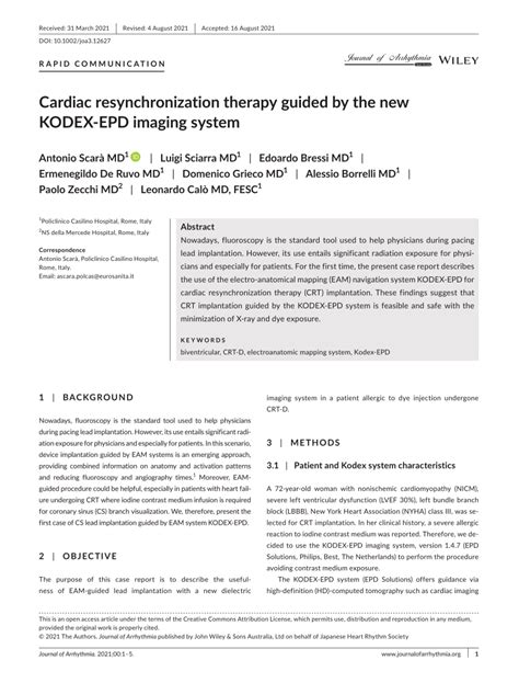 Pdf Cardiac Resynchronization Therapy Guided By The New Kodex‐epd Imaging System