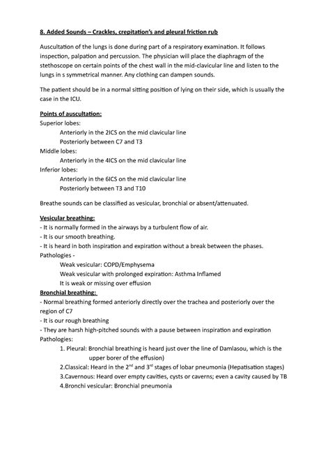 8 Added sounds - crackles, crepitations and pleural friction rub - 8 ...