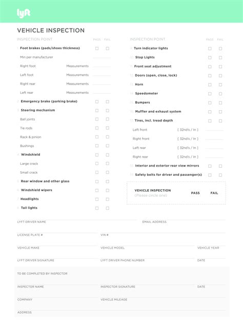 2023 Lyft Inspection Form Printable Forms Free Online