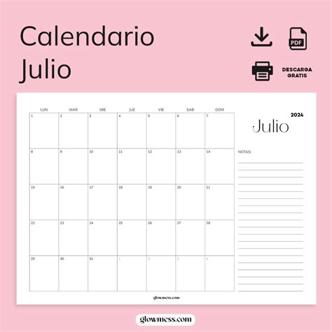 Calendario Julio 2024 Para Imprimir Gratis Pdf Para Descargar