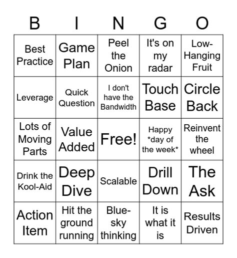 Corporate Jargon Bingo Card