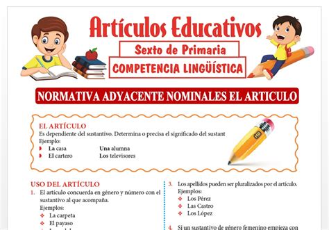 Normativa Adyacente Nominales El Art Culo Para Sexto De Primaria