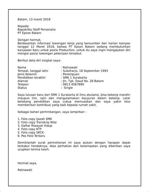 Contoh Surat Lamaran Kerja Pt Iwip Surat Lamaran Kerja Desain