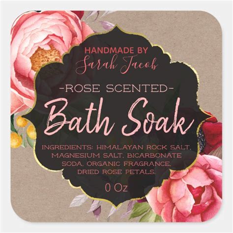 Customizable Kraft Floral Bath Soak Label