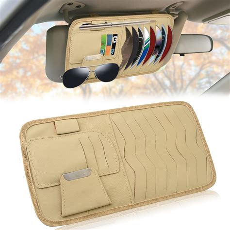 Ugshy 1 Pc Leather Car Cd Holder Universal Sun Visor Organizer For Cars Sun Visor