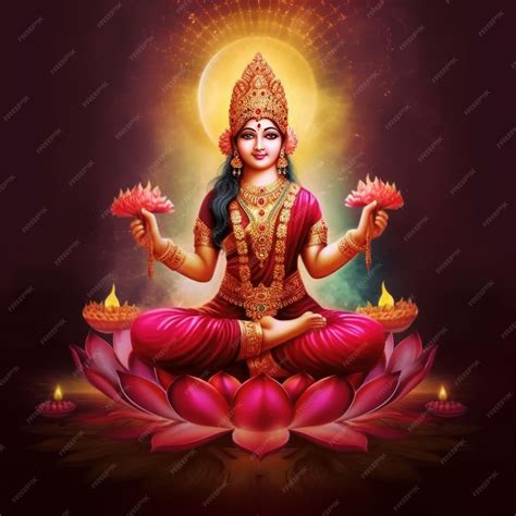 Maha Lakshmi Images Download Mah Laxmi Goddess On Lotus Images Generative Ai Premium Ai