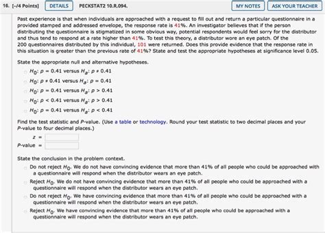 Solved 16 4 Points Details Peckstat2 10r094 My Notes