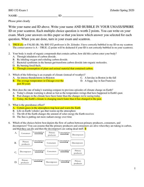 Bio Exam Answer Key Bio Exam Zehnder Spring