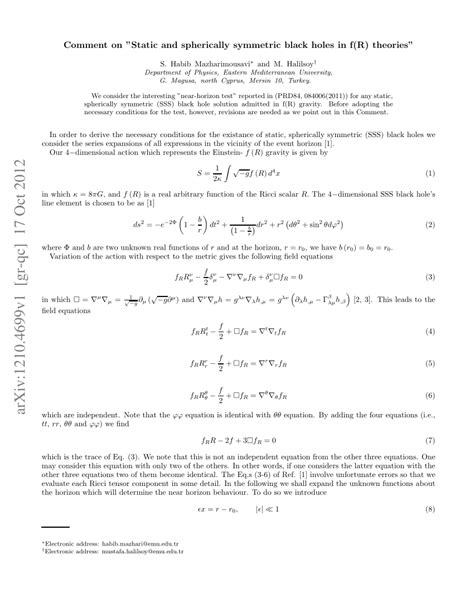 PDF Comment On Static And Spherically Symmetric Black Holes In F R