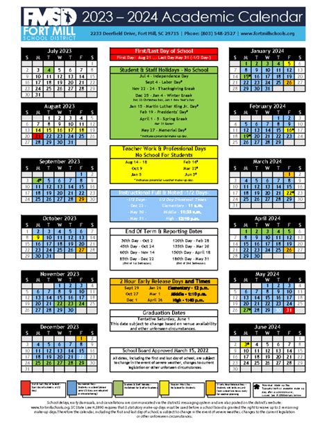 2023-2024 FMSD Academic Calendar - Tega Cay Sun