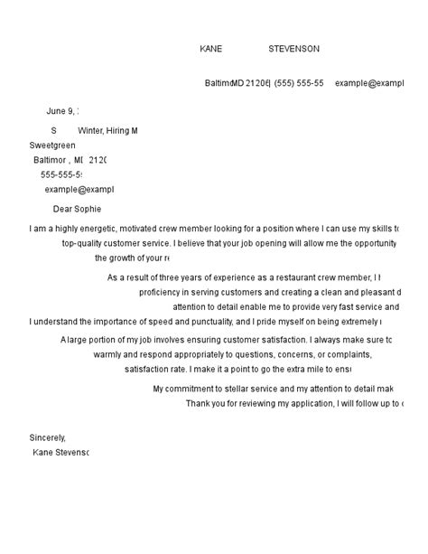 Crew Member Cover Letter Examples And Templates 2025