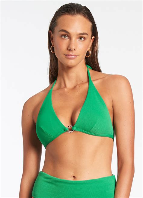 Isla Rib Halter Triangle Bikini Top Green Seafolly Us