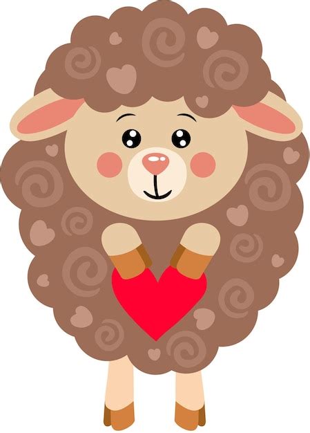 Premium Vector Funny Brown Sheep Holding A Heart