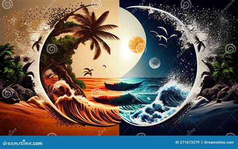 Symbol Of Yin And Yang Day And Night Sun And Moon Stock Illustration