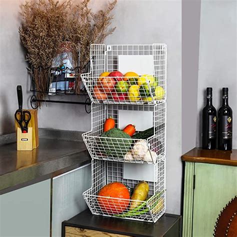 X Cosrack Metal Wire Basket Wall Mount 3 Tier Wall Storage Basket