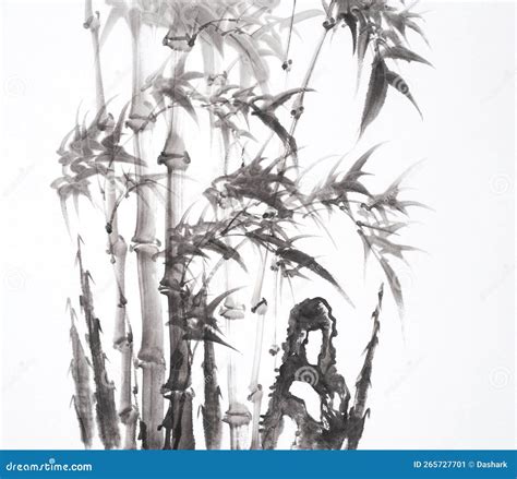 Traditional Chinese Ink Painting Bamboo Stock Illustration