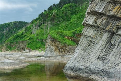 Premium Photo Foot Of A Coastal Cliff Composed Of Columnar Basalt On