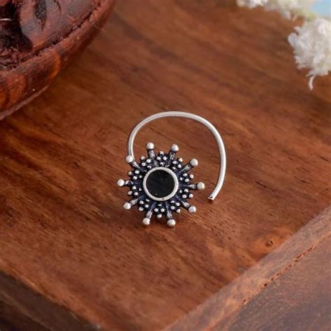 Antique Round 925 Sterling Silver Oxidised Nose Pin For Women At Rs 380