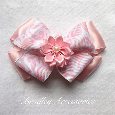 Light Pink Damask Flower Hair Bow Boutique Hair Bow Girls