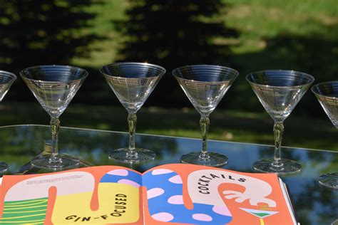 5 Vintage Platinum Rim Striped Cocktail ~ Martini Glasses Platinum Rim Champagne Glasses Craft