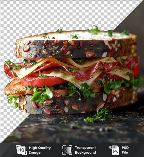 Premium PSD Reuben Sandwich Cut In Half On A Black Table