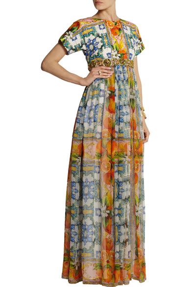 Dolce And Gabbana Embellished Printed Brocade And Silk Chiffon Gown