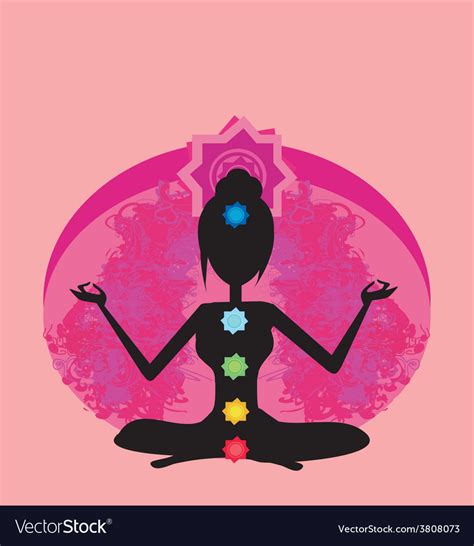 Yoga lotus pose Padmasana with colored chakra Vector Image