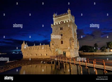 ancient tower night Belem Tower Torre de Belém Stock Photo - Alamy