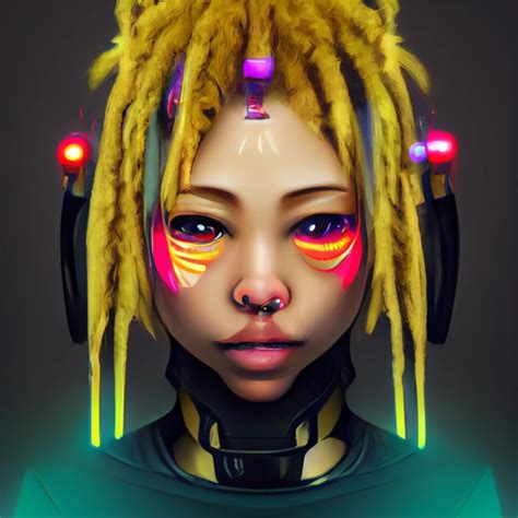 Futuristic Mulatto Girl With Blonde Dreads Face Midjourney Openart