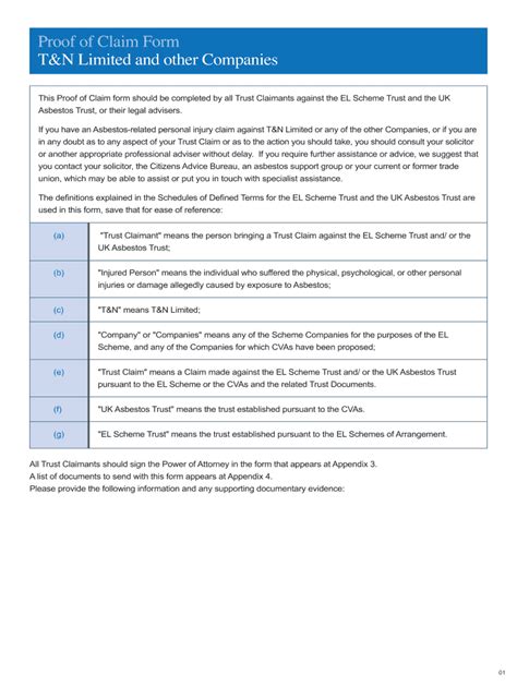 Fillable Online Proof Of Claim Form T N Limited And Other Companies