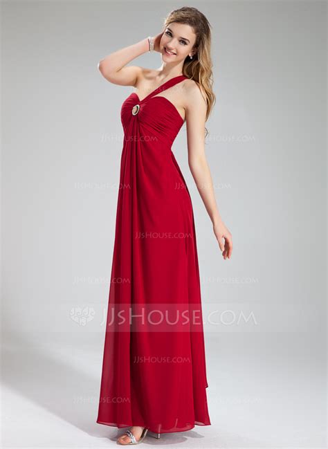 Empire One Shoulder Floor Length Chiffon Evening Dress With Ruffle