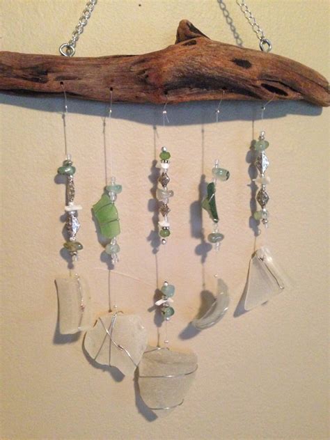 Driftwood Tumbled Sea Glass Hanging Driftwood Mobile Tumbled Sea Glass And Driftwood Garland