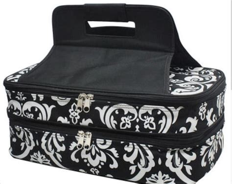 Personalized Casserole Carrier Double Dish Insulated Bag Damask Embroidered Casserole Tote