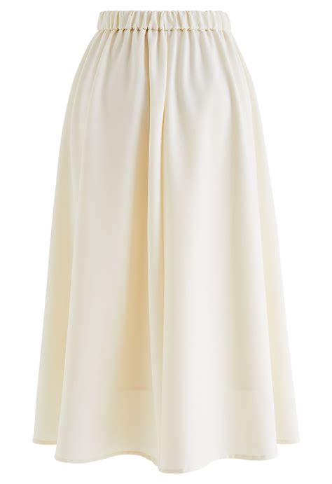 Double Pleated Midi Skirt In Cream Retro Indie And Unique Fashion