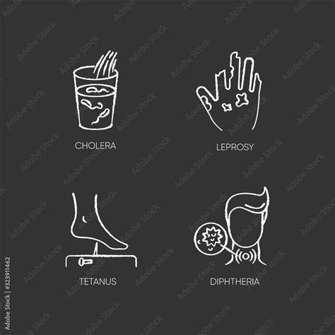 Vecteur Stock Endemic Diseases Chalk White Icons Set On Black