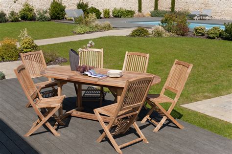 Salon De Jardin Teck Table Ovale 150x90cm 6 Chaises SUMMER Ensemble