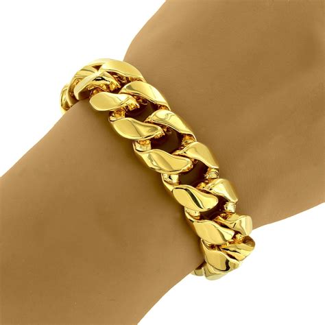 Miami Cuban Link Men S Heavy Bracelet With 14k Gold Finish In 2020